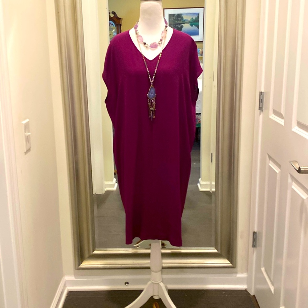 Eileen Fisher Merlot 100% Silk Midi Dress Size XS Sleeveless Slip Tank